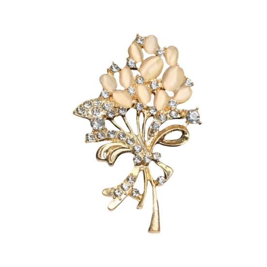 Brooch Retro Style Flower Plant Design Suit Lapel Pin with Faux Opal Inlaid Sweaters Collars Hats Bags Coats Scarves Badge Outfit Accessory