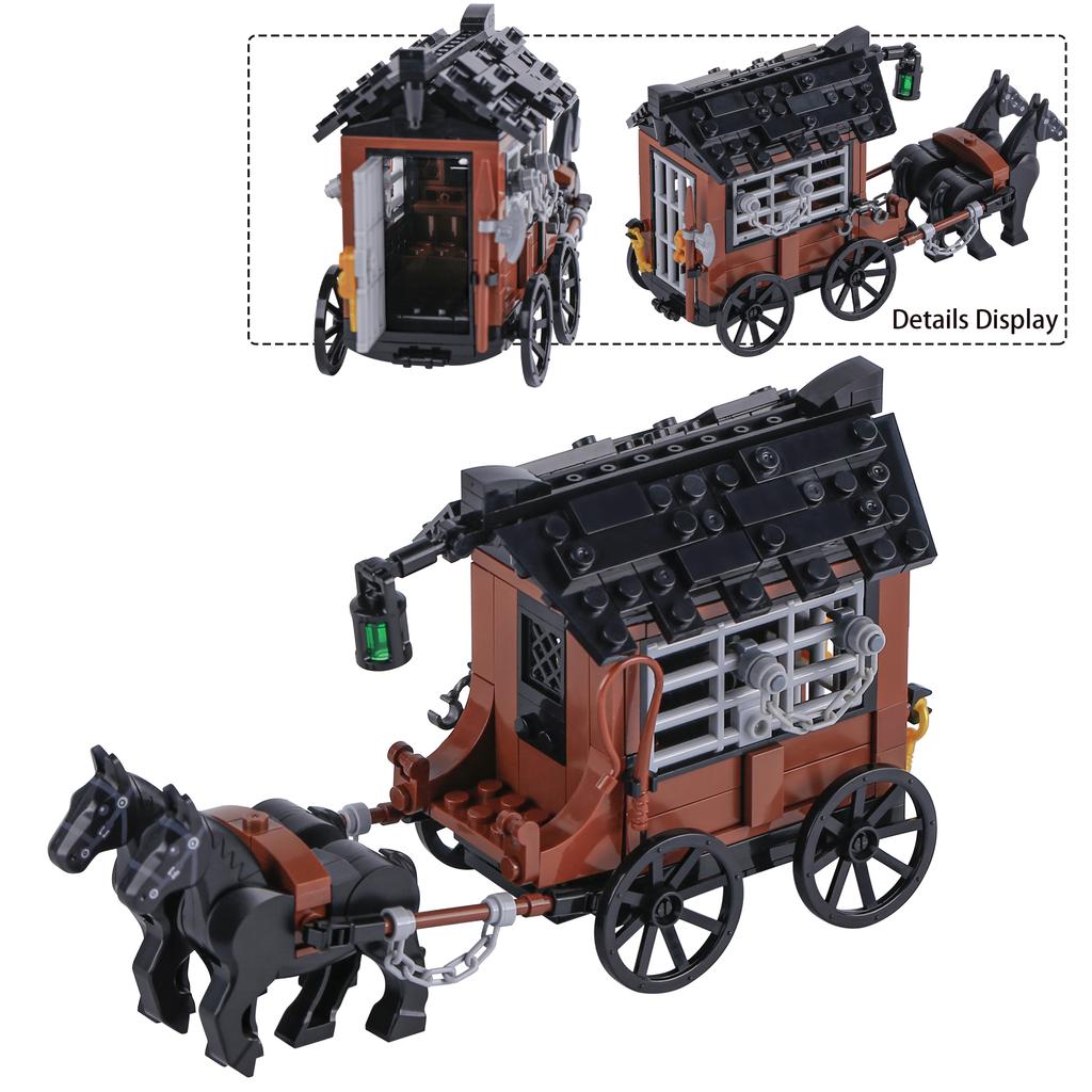 MOC Bricks War Medieval Carriage Building Blocks Knights Transport Cattle Cart Travelers Sachet Horse Chariot Prison Weapons Toy