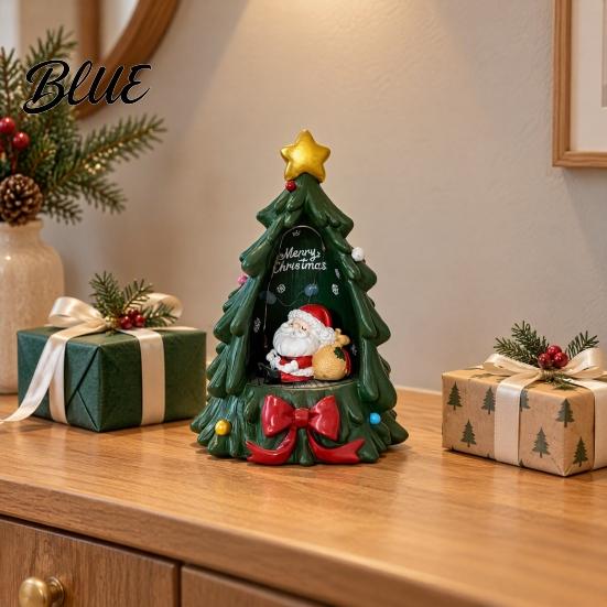 Lighted Resin Ornament Festive Tabletop with Warm Christmas Tree for Desk LED Lights Decor Holiday