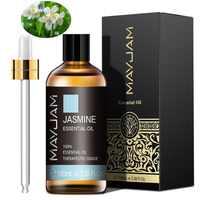 MAYJAM 100ml Jasmínový květinový esenciální olej pro osvěžení vzduchu Tělová úleva Zlepšit suchou pokožku Bathing Spa Tělový masážní olej Olej rozpustný ve vodě