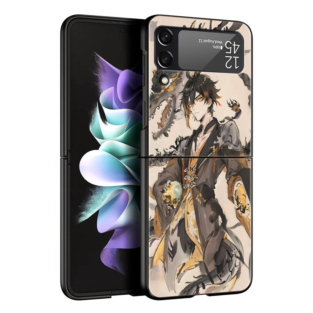 

Genshin impact dragon Genshin Zhongli Phone Case For Samsung Z Flip3 Flip4 Flip5 PC Shell For Z Flip 3 4 5 Hard Folding Cover Galaxy Z Flip 5