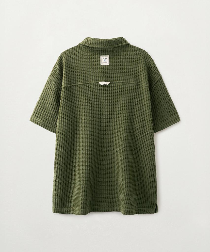 Seteo Waffle Collar Short Sleeve T-Shirt Khaki