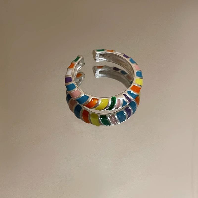 Простое дофаминовое цветное эмалевое открытое кольцо женское нишевого дизайна холодный ветер мода индивидуальность кольцо на указательный палец Adjustable opening