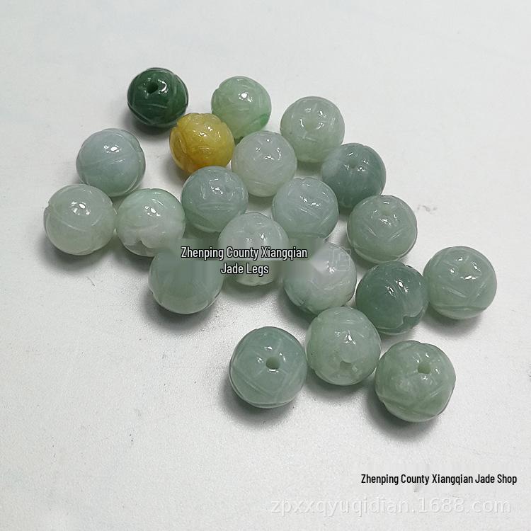 A-Grade Myanmar Jade Lotus Carved Round Loose Beads for DIY Jewelry and Bracelets 8mm