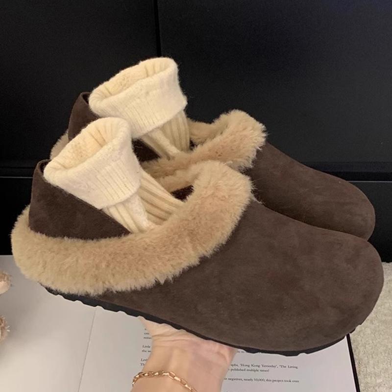 

Меховые женские хлопковые тапочки зимняя мода мюли обувь удобные повседневные туфли с открытой пяткой женские 2025 трендовый бренд теплые женские зимние ботинки 35 коричневый