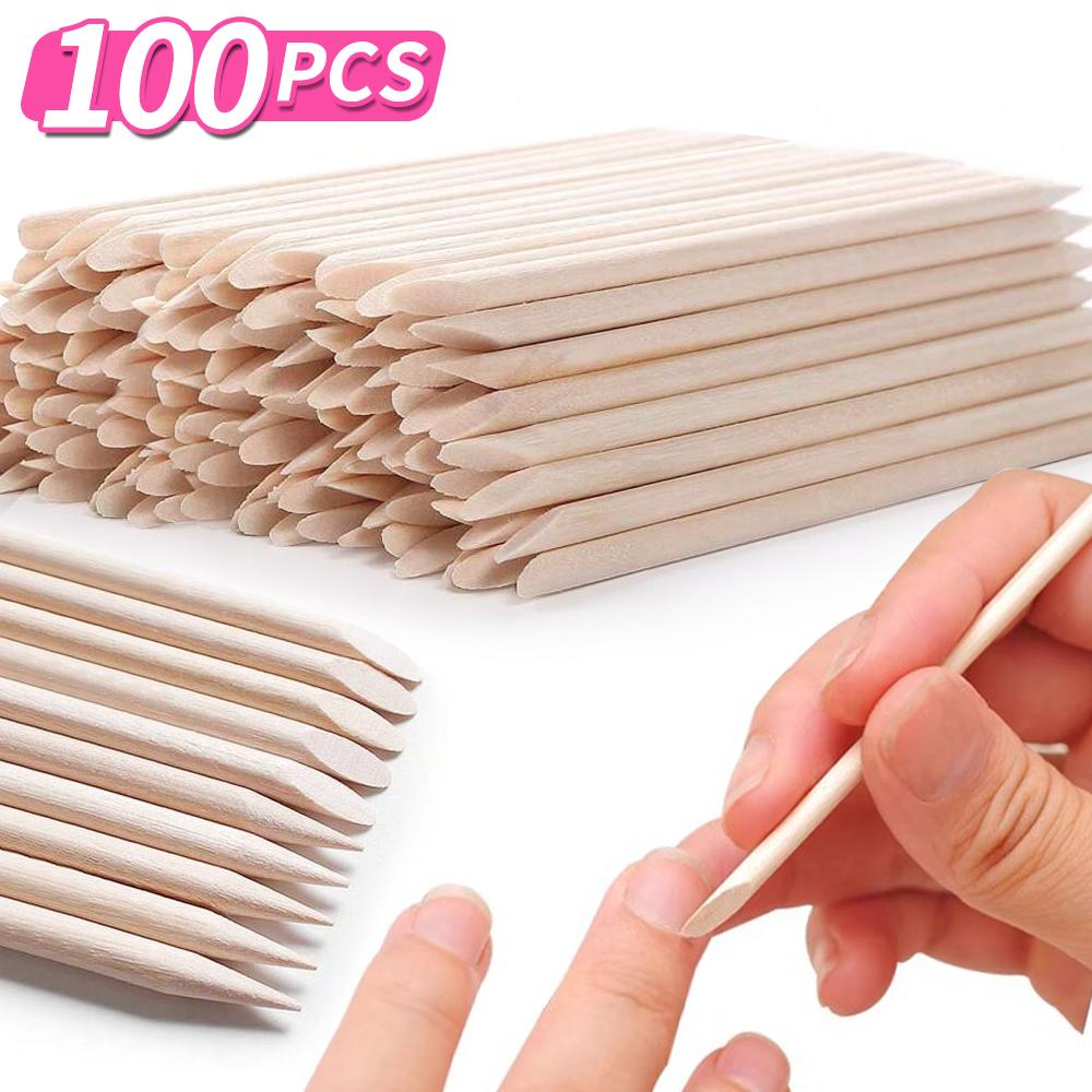 100 Stück Holzstäbchen für Nägel Doppelseitiger Nagelhautschieber Entferner Nagelkunst Maniküre Pediküre Werkzeug für Maniküre Pediküre