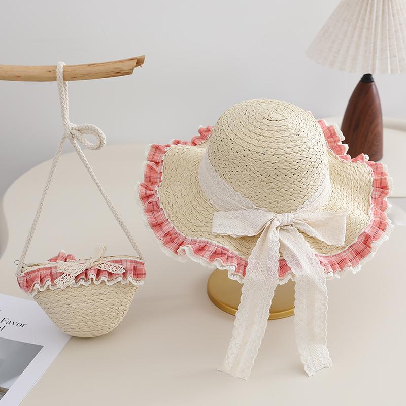 

Family Matching Straw Hats & Bags Set, Summer Lace Ruffle Sun Hats for Mom and Kids, UV Protection Beach Hats with Mini Purses Kids Size (50-52cm) белый
