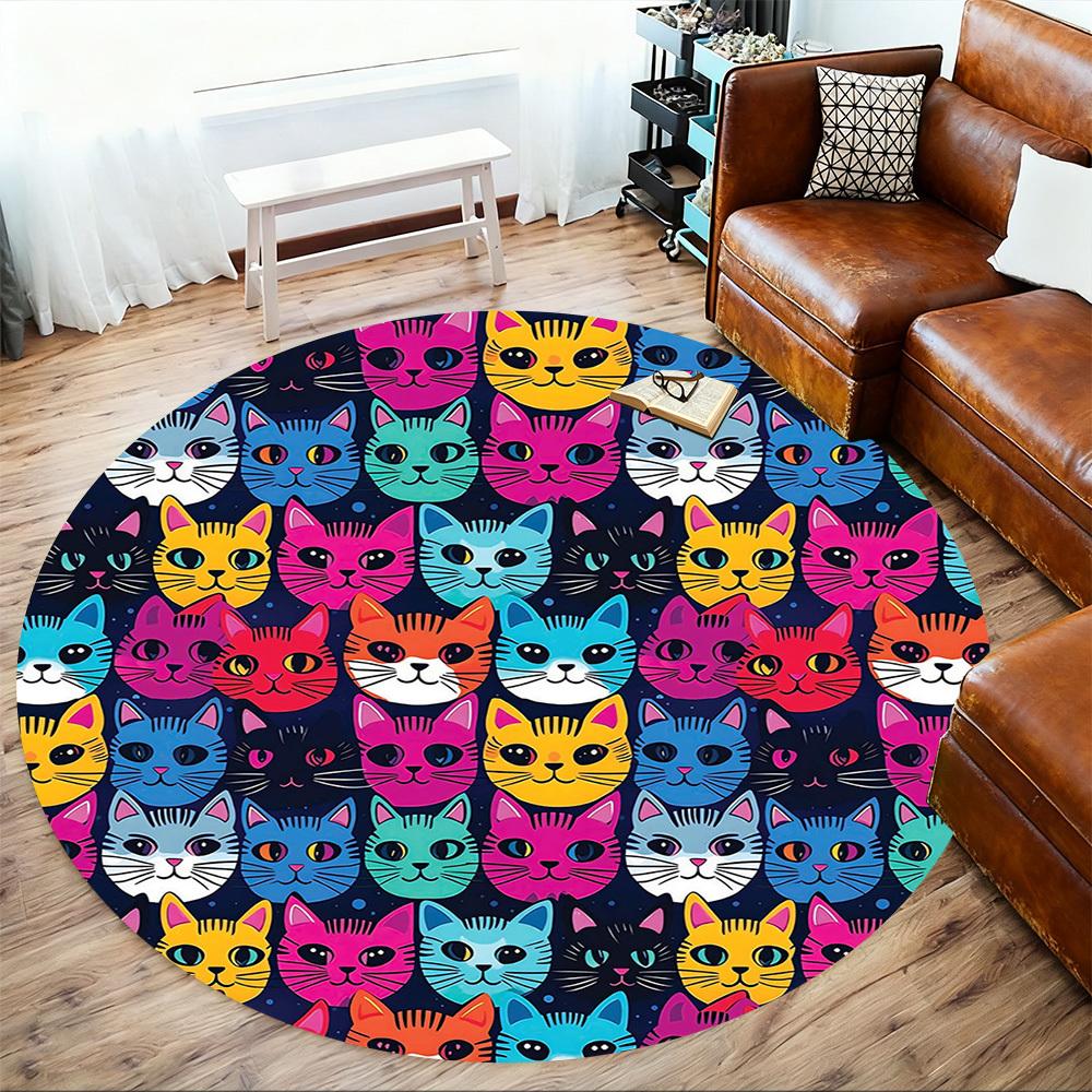 1pc Cat Pattern Round Chair Mat Area Rug - Non-Slip, Floor Mat for Office, Bedroom, and Indoor Decor -1002088