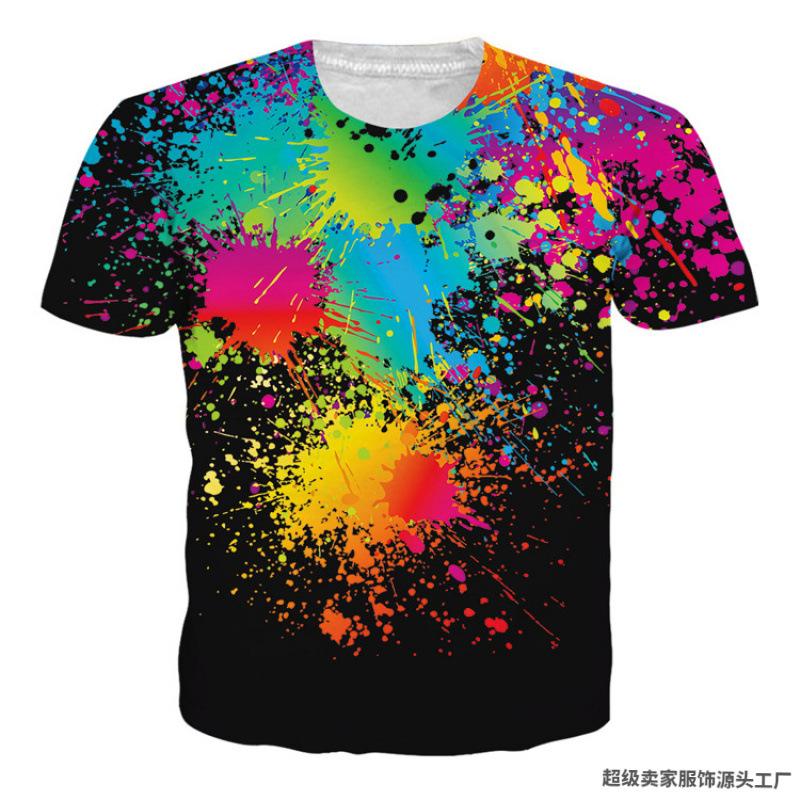 Herren 3D-Druck T-Shirt Buntes Muster Druck Kurzarm Rundhalsausschnitt Pullover Lässiges Oberteil