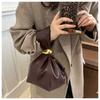 New Pleated Vintage Faux Leather Bucket Bag for Women Small Single Shoulder Wristlet Clutch