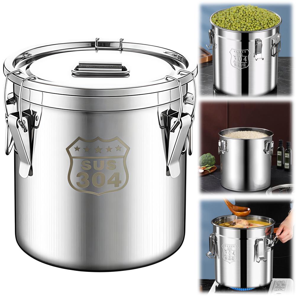 6/12L Stainless Steel Food Oil Sugar Milk Storage Bucket with Seal Lid with Handles for Household Kitchen Bar Restaurants