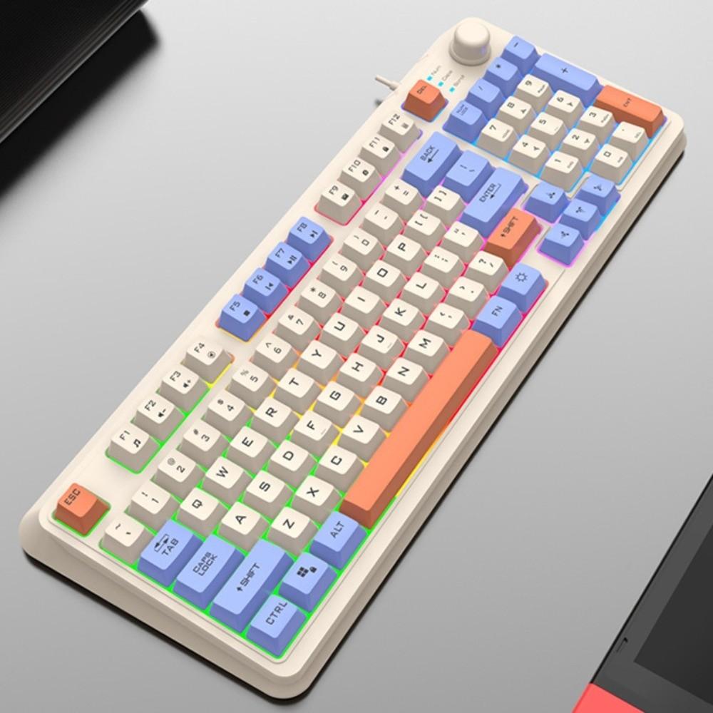 Mechanical Feel Wired RGB Light Keyboard Adjustable Volume K82 Wired Keyboard  Computer Accessories