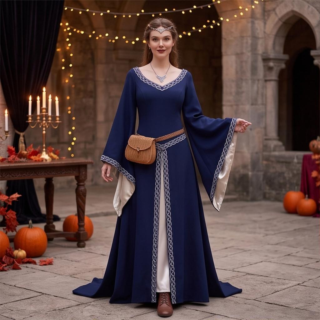 Damen Langarm V-Ausschnitt Bestickt Ausgestellte Ärmel Enganliegendes Kleid