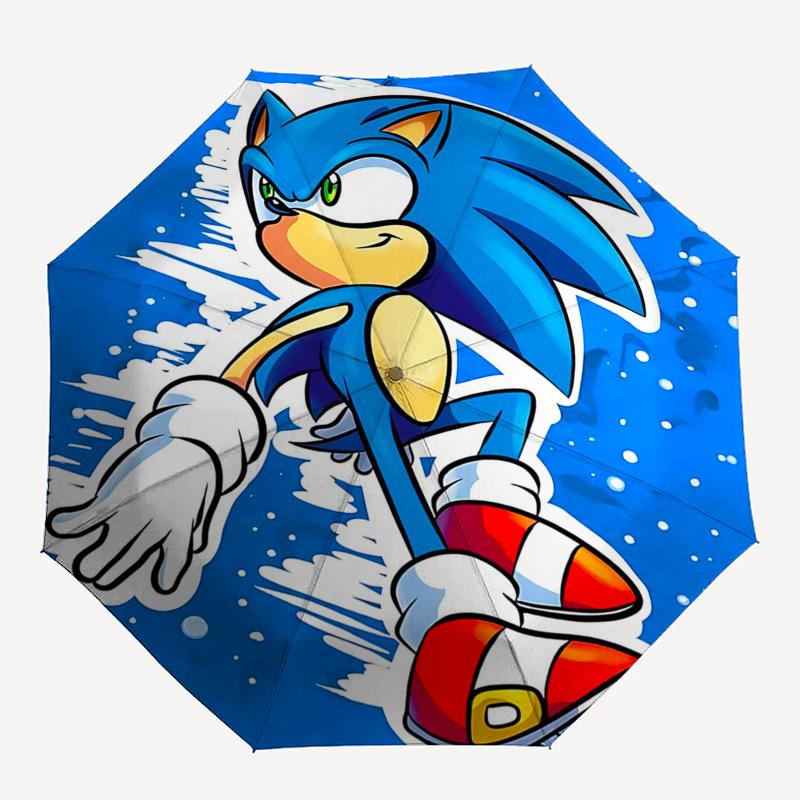 1pc Sonic the Hedgehog Automatic Opening/Closing Umbrella - Portable 3-Fold Design with 8-Bone Iron Frame - Outdoor - Ideal Gift for Fans, Travelers,