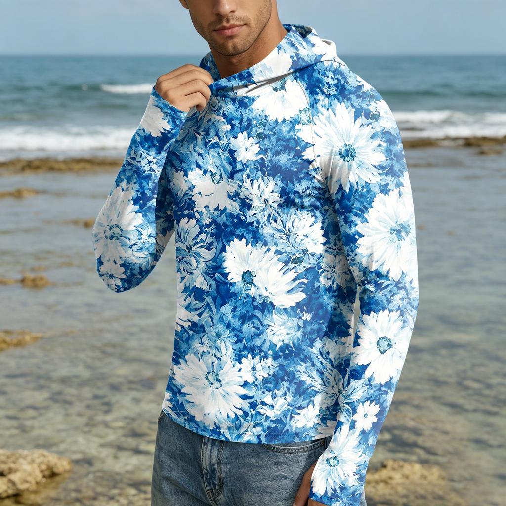 Men's UPF50+ Sun Protection Hoodie Lightweight Quick Dry Long Sleeve Hooded Shirt Breathable Outdoor Sportswear for Hiking Running Fishing