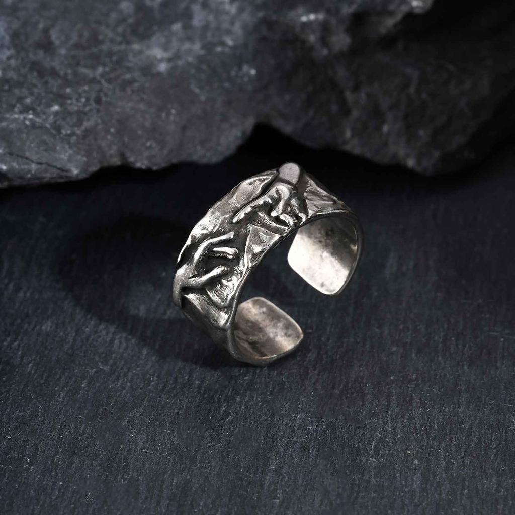 The Hand Of God Vintage Metal Ring Unique Retro Gray Color Adjustable Open Rings Artistic Trendy Religious Jewelry Gift for Men