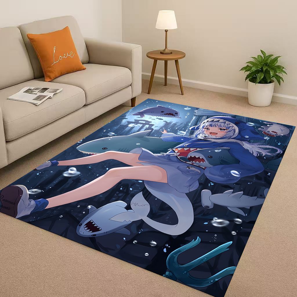 Anime Gawr Gura Hololive Cartoon Cute Girl Living Room Non Slip Area Rug Carpet for Bedroom Playroom Sofa,Home Decor Doormat