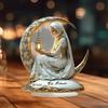 Flat Acrylic Exquisite Decor, White & Gold Moon Boat with Flowers & Lantern, Light Luxury Ornament for Office Bookshelf, Modern Art Gift for Festivals