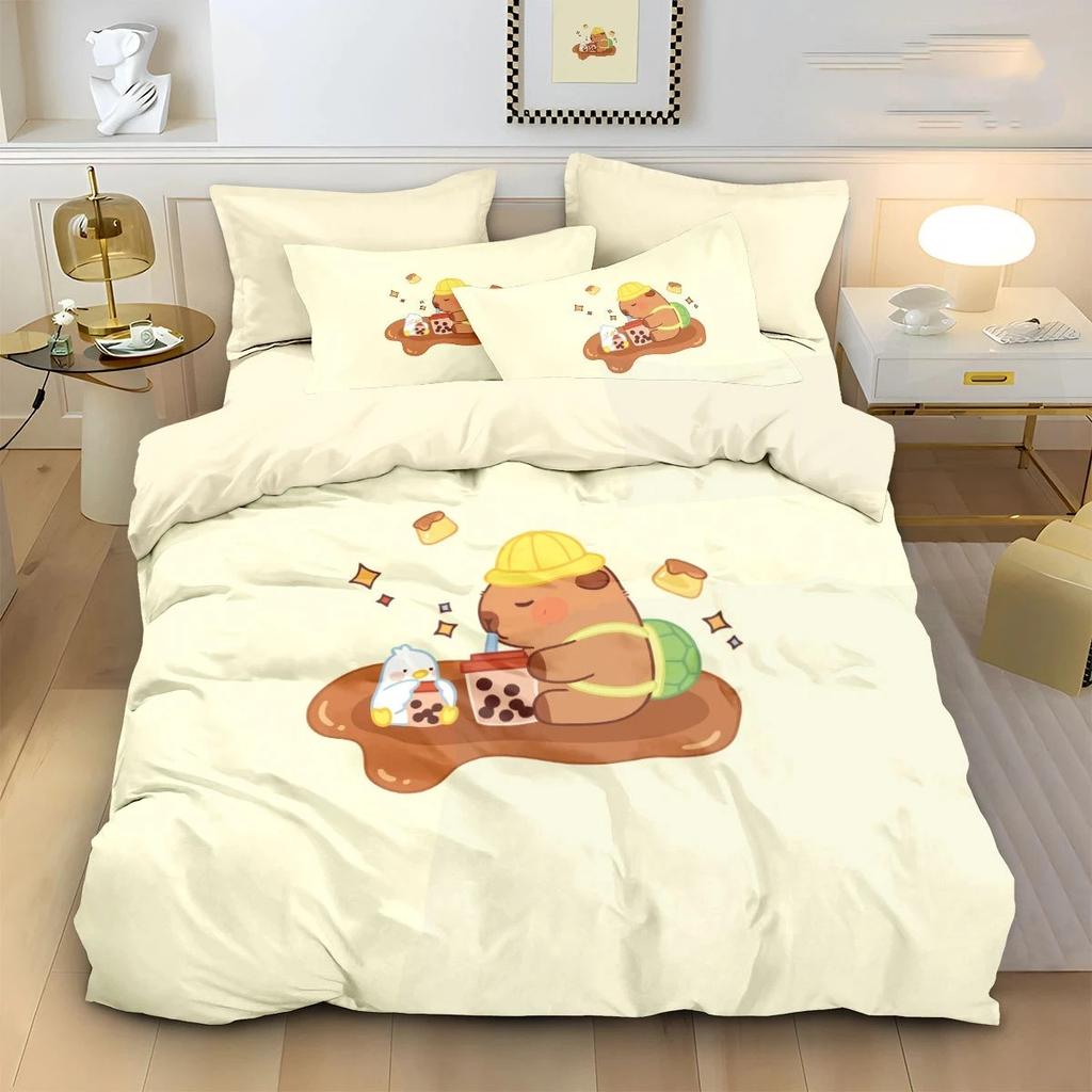 Anime Bedding Set Soft Comforter Cover With 1/2pcs Pillow Shams For Kids Adults Microfiber 3D Cute Cartoon Capybara Quilt Cover