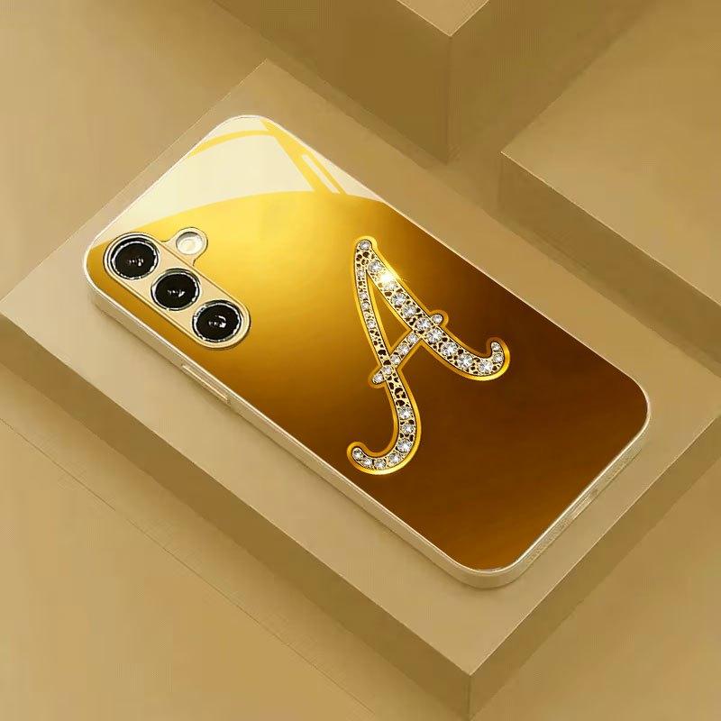Letter A pattern electroplated glass phone case suitable for Samsung Galaxy S26 S25 S24 S22 S21 S20 FE/Ultra/Plus anti drop