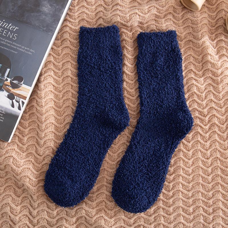 

Мужские носки из кораллового флиса для осени и зимы, утепленные флисом, теплые носки для сна, носки свободной посадки, не линяющие для пожилых людей 1 pair темно-синий