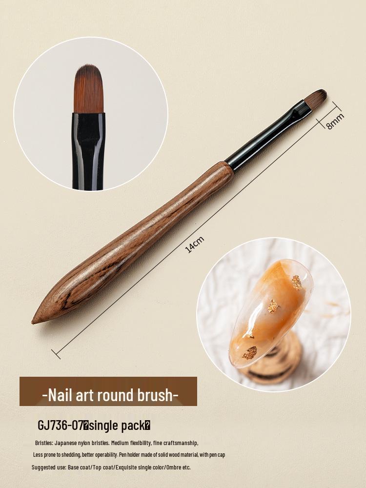 Japanese Sandalwood Nail Art Brush Set with Gradient Ombre and Round Head for Gel Painting