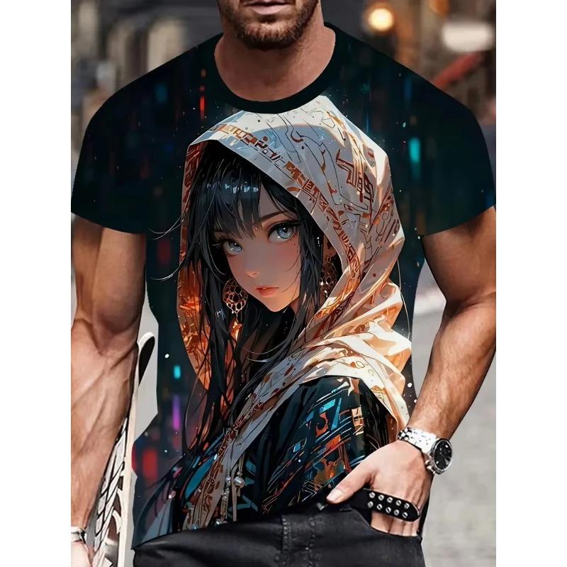 Men's T-Shirt Anime Samurai Girl 3D Print T Shirt Fashion Men Women Loose Casual Top Japanese Korean Style Street Trend Tee