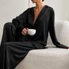 2 Pcs/Set Women Shirt Pants Set Homewear Suit Loose Lapel Long Sleeve Loose Solid Color Single-breasted Wide Leg Straight Soft