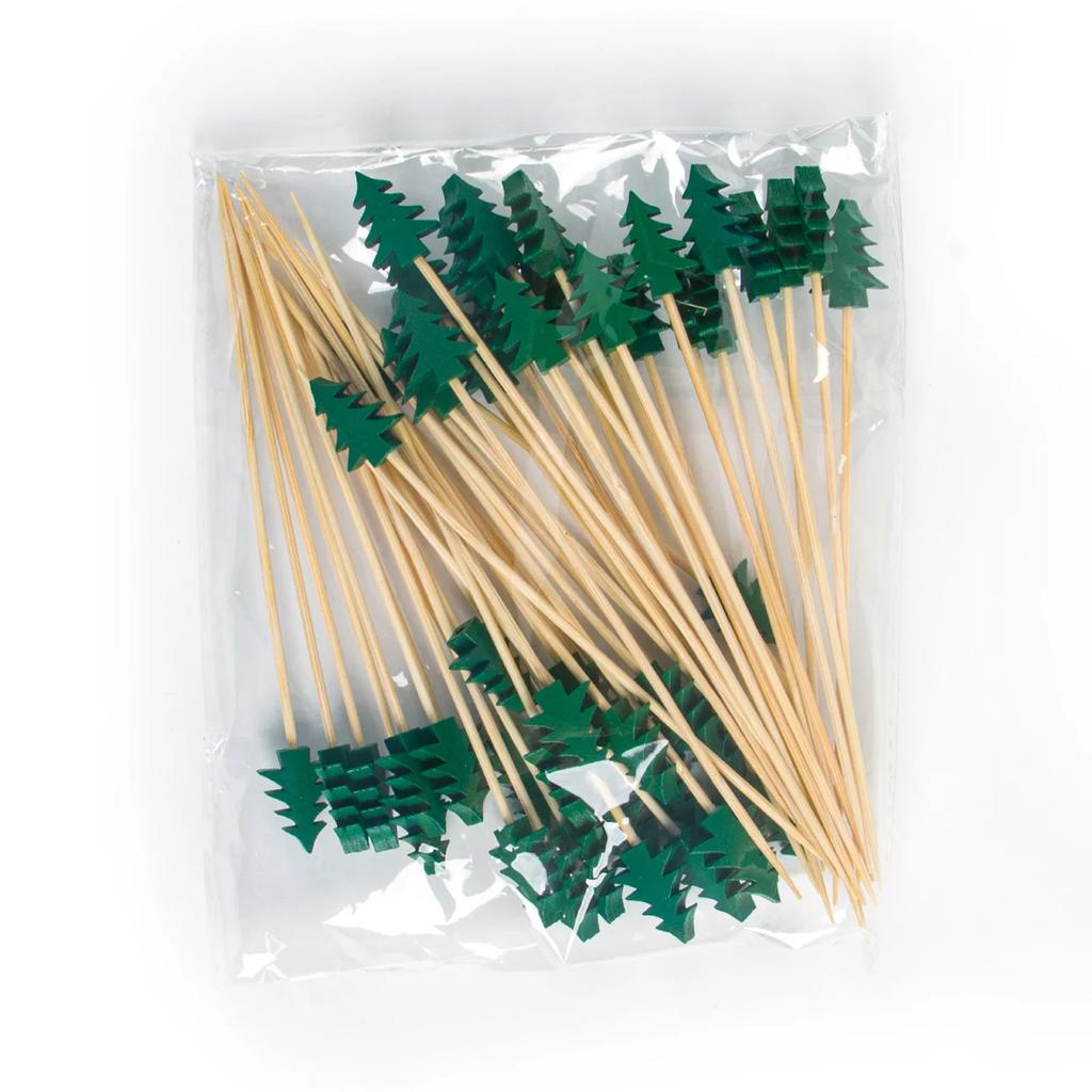 50 Stück Weihnachten Bambus Cocktailspieße Weihnachtsmann Schneeflocke Baum Getränk Obst Dessert Essen Zahnstocher Weihnachtsfeier Deko 2025