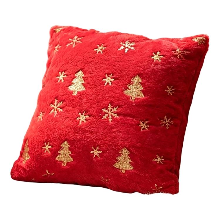 Christmas Cushion Cover with Gold Sequins Embellishment, Plush Faux Furs Square 18 X 18Inch Pillow Cover for Sofa, Bed, and Winter Room Decors