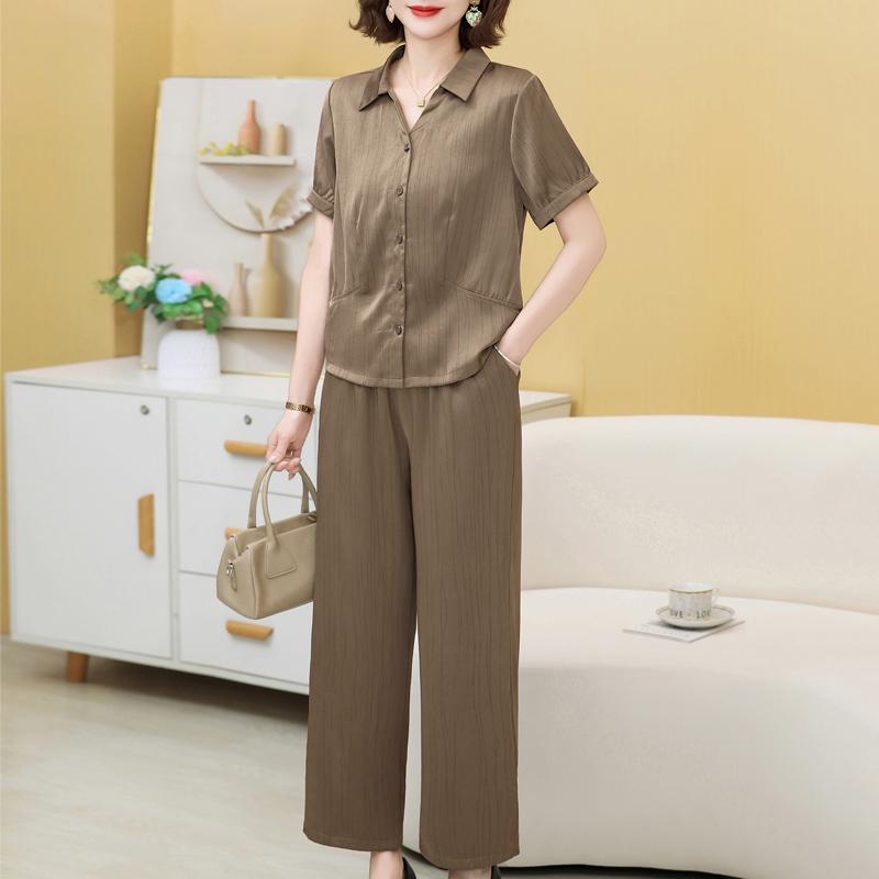 Women's Plus Size 2-Piece Set, Short Sleeve Button Top & Wide Leg Pants (XL-5XL)