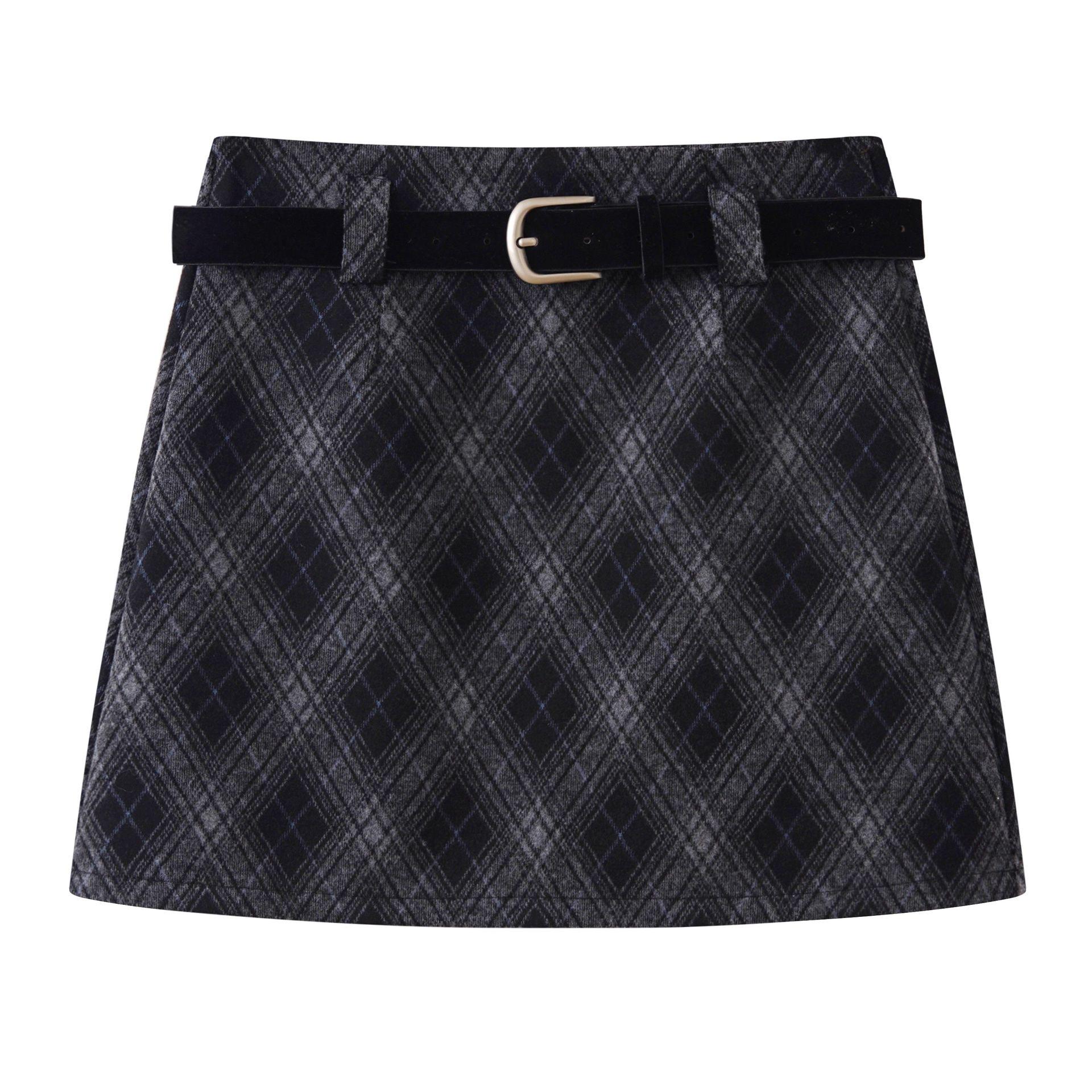 2025 New Retro Plaid Woolen A-line High Waist Petite Skirt - Autumn/Winter Collection Medium