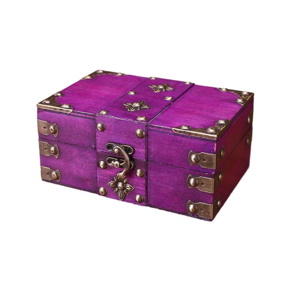 Vintage Jewelry Storage Box with a Lock Retro Style Desktop Organizer Collection Gift Box Home Use