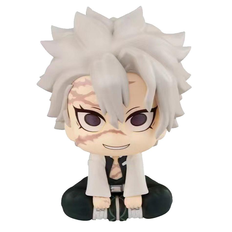 4PCS Demon Slayer Chibi Anime Figures Set Kawaii Rengoku Obanai Sanemi Douma Mini PVC Sitting Statues Collectible Toys