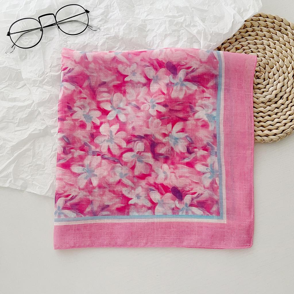 Spring And Summer Small Fresh Literary And Decorative Scarf Women'S Pastoral Versatile Cotton And Linen Small Square Scarf Silk Scarf