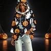 Women's Fashionable Three-Quarter-Sleeve Halloween-Printed Hooded Pullover