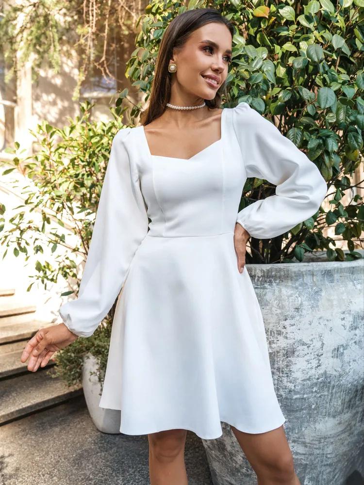 Fashionable Casual Solid Color Long-sleeved Puff Sleeve Dress For Women