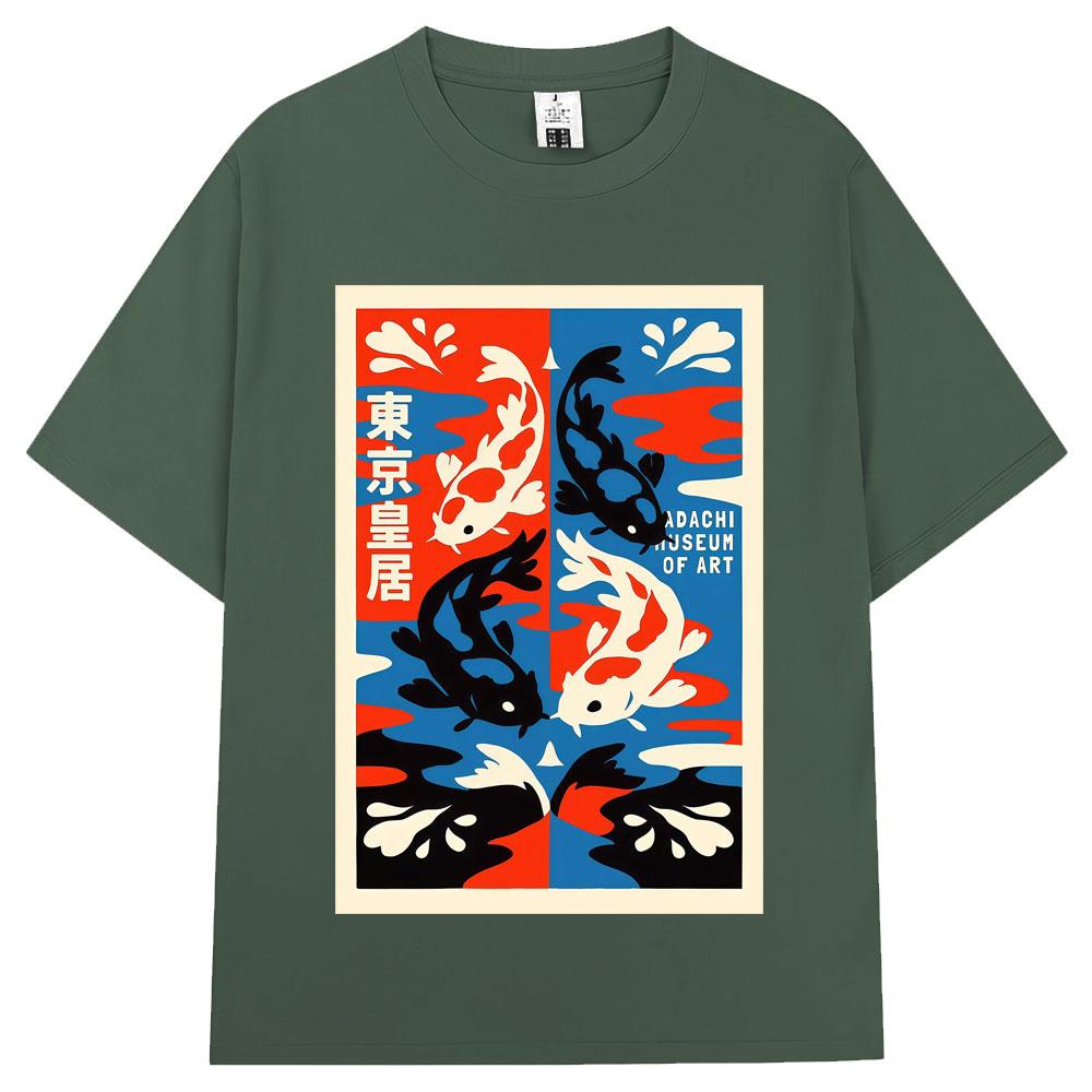 

Japanese Style Koi Harajuku Illustration Pattern T Shirt Unisex Women Vintage Fashion Tshirts Oversized Cotton Tshirt Streetwear 3XL