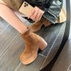 Nuovi Stivaletti con Plateau da Donna Autunno Moda Scamosciata Stivaletti alla Caviglia Elastici Slip on Scarpe da Donna Casual Tinta Unita Stivaletti con Tacco Alto Grosso