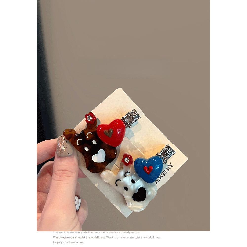 2Pcs Women Cute Cartoon Dog Heart Acetate Duckbill Clip Bangs Side Clip Daily Versatile Hair Ornaments