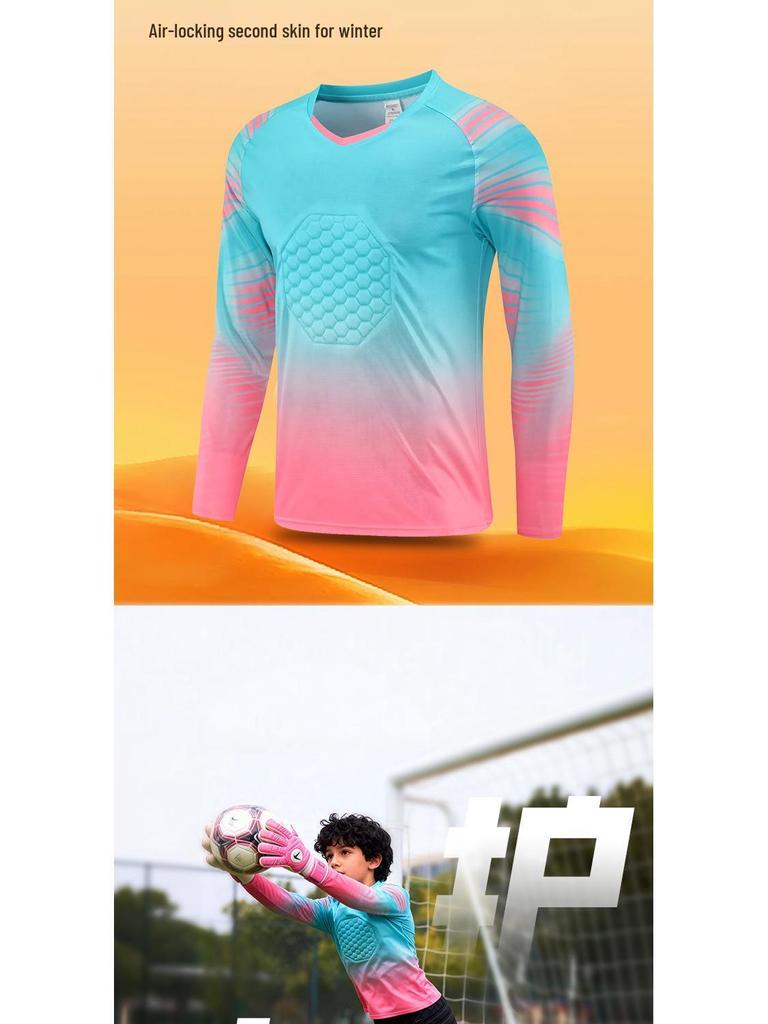 Kids' Long-Sleeve Goalkeeper Uniform with Chest Protection for Football Training