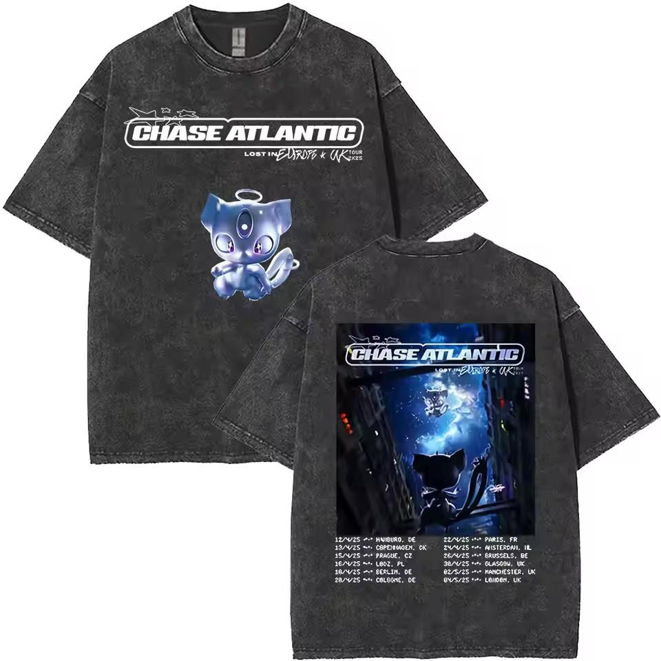 

Chase Atlantic Lost in Europe and UK Tour Album Vintage Washed T Shirts Men Hip Hop Short Sleeve Cotton Tshirts Streetwear S
