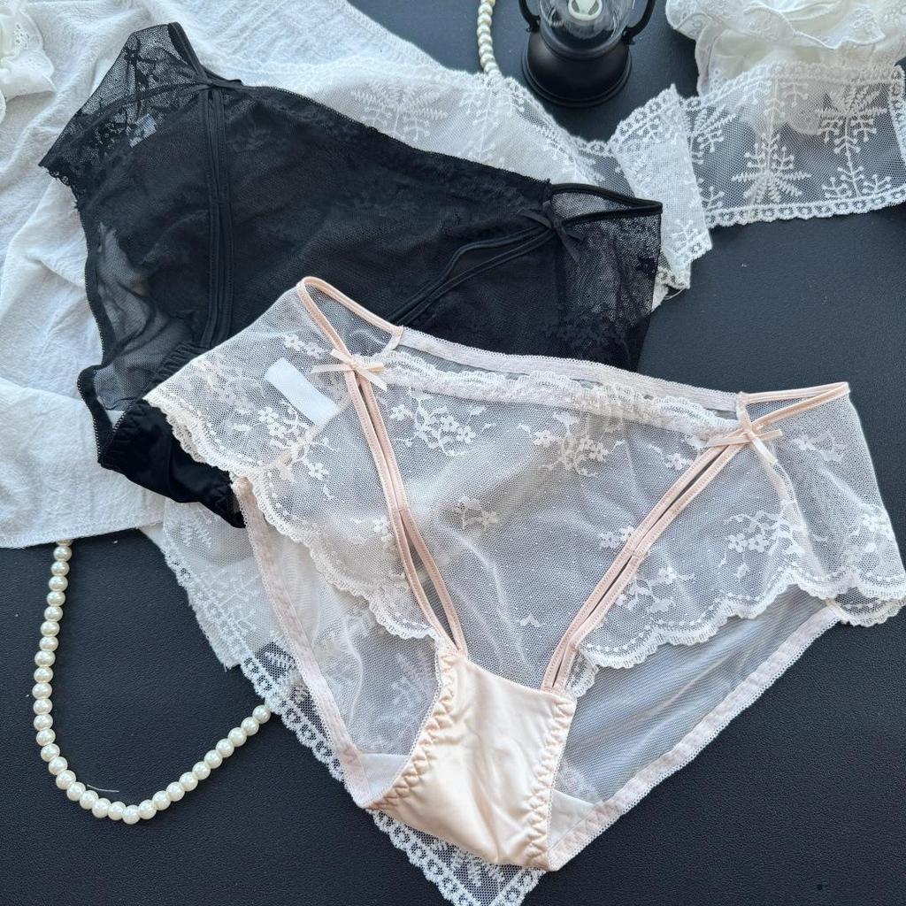 Ladies Spring and Summer Sweet Cute Sexy Jacquard Flounder Mesh Briefs