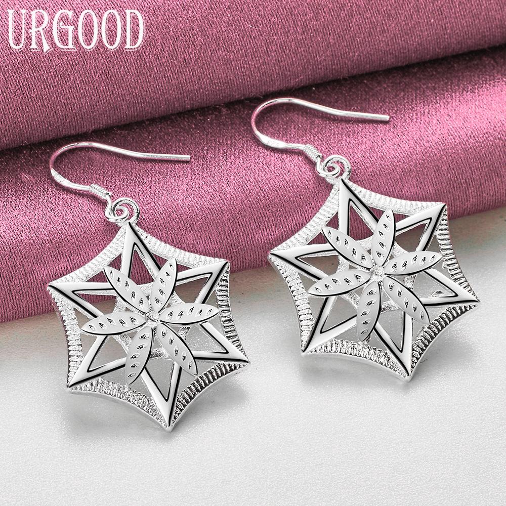 925 Sterling Silver Wedding Jewelry Hexagon Earrings