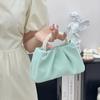 Fashionable Young Girl's Pearl Handbag with Pleated Single-shoulder Cross-body Design Resembling A Cloud-shaped Bag.