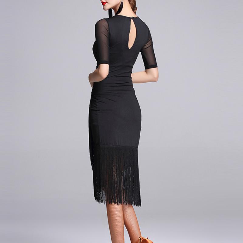 Buy Black Latin Dance Dress Short Sleeve Latin Dance Tassel One Piece Dress For Women Female Ballroom Tango Cha Cha Rumba Costumes At Affordable Prices Free Shipping Real Reviews With Photos Joom