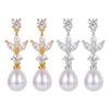 1 Paar Hängeohrringe Imitation Perle Zirkonia Kamelien-Design Anhängerohrringe Braut Hochzeitsohrringe Schmuck Geschenk