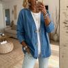 Cardigan en jean décontracté pour femme, col en V, manches longues, coupe ample, à un bouton, veste en jean décontractée