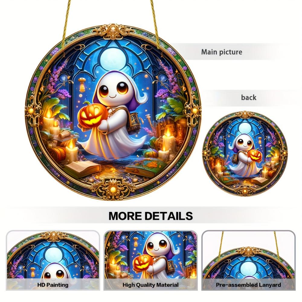 Halloween Acrylic Flat 2D Decoration with Cartoons, Witch Hats and Colorful Flower Pendants - Gifts for Family , for Homes, Gardens and Courtyards