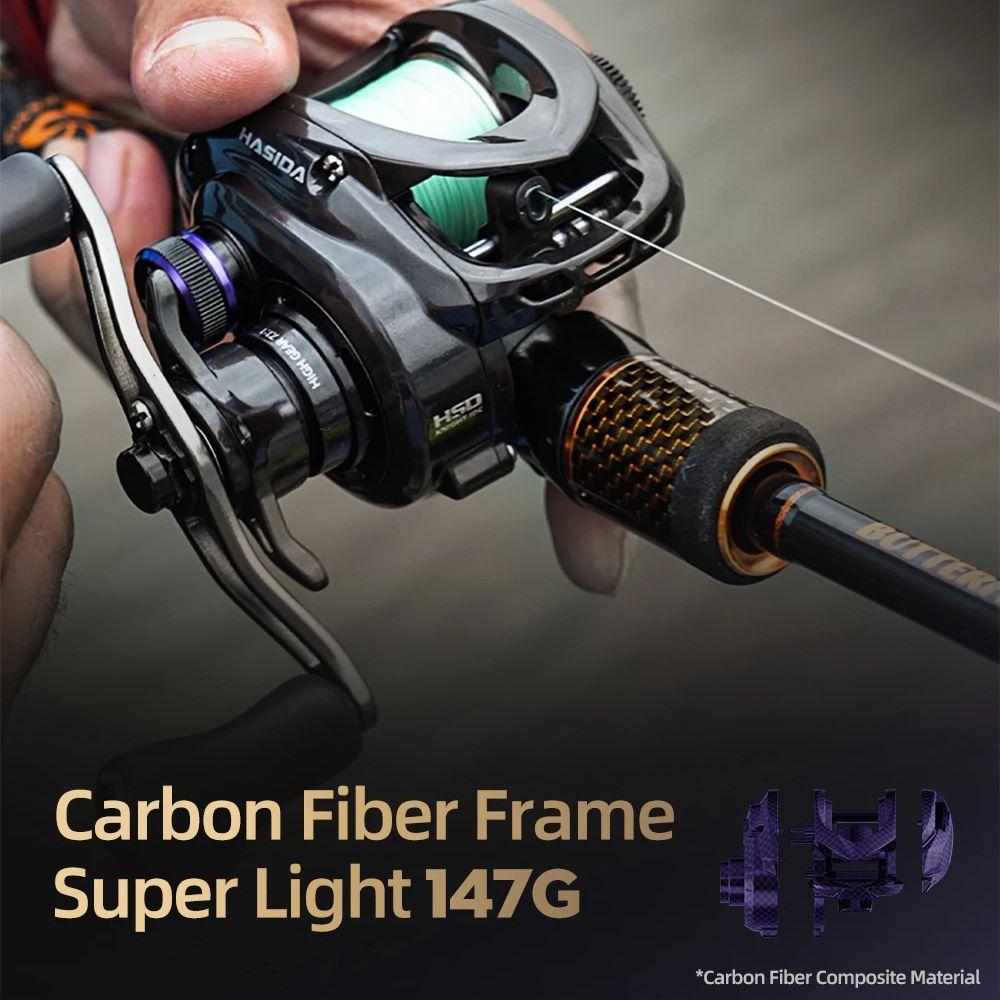 Carretilha de Baitcasting Portátil para Arremessos Longos Carretilha de Pesca Baitcasting Freio Magnético Elétrico Chip Inteligente IDC 147G Leve Estrutura de Carbono Carretel de Alumínio